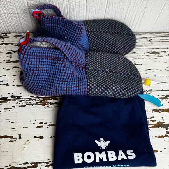 Bombas Gripper Slipper Merino Wool Blend Size Large Blue Green Red Pull On Sock - Picture 4 of 8